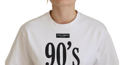 Weißes bedrucktes Baumwoll-T-Shirt mit kurzen Ärmeln