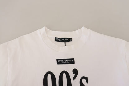 Weißes bedrucktes Baumwoll-T-Shirt mit kurzen Ärmeln
