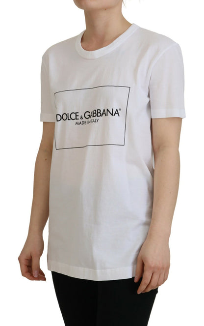 Weißes bedrucktes Baumwoll-T-Shirt mit kurzen Ärmeln