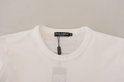Weißes bedrucktes Baumwoll-T-Shirt mit kurzen Ärmeln