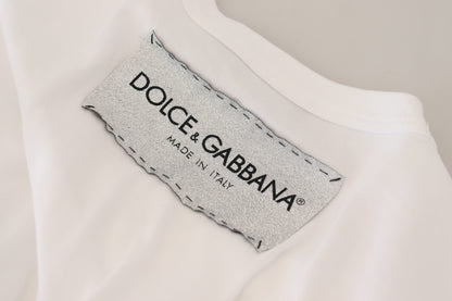 Weißes bedrucktes Baumwoll-T-Shirt mit kurzen Ärmeln