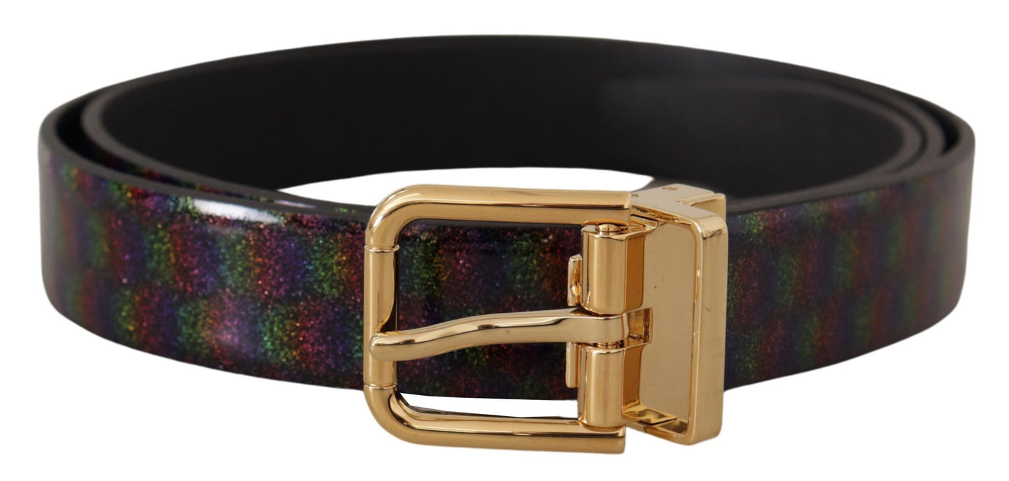 Schwarzer Vernice Dama Glitzer Leder Gold Ton Metall Gürtel
