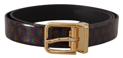 Schwarzer Vernice Dama Glitzer Leder Gold Ton Metall Gürtel