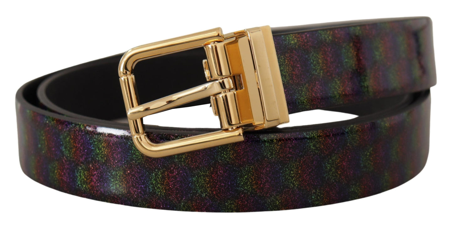 Schwarzer Vernice Dama Glitzer Leder Gold Ton Metall Gürtel