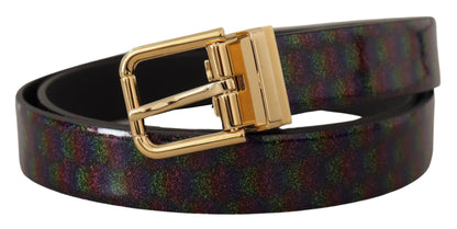 Schwarzer Vernice Dama Glitzer Leder Gold Ton Metall Gürtel