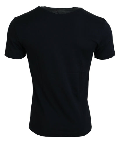 Dunkelblaues T-Shirt mit kurzen Ärmeln aus Baumwolle mit Federn