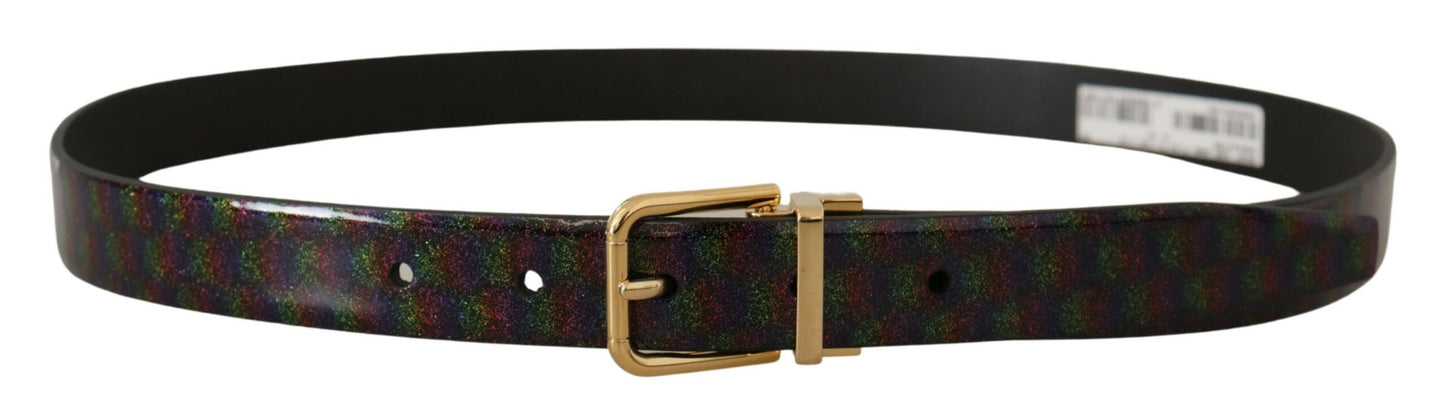 Schwarzer Vernice Dama Glitzer Leder Gold Ton Metall Gürtel