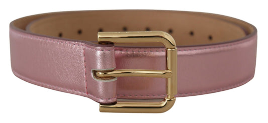 Metallic Pink Poliertes Leder Logo Metallschnalle Gürtel