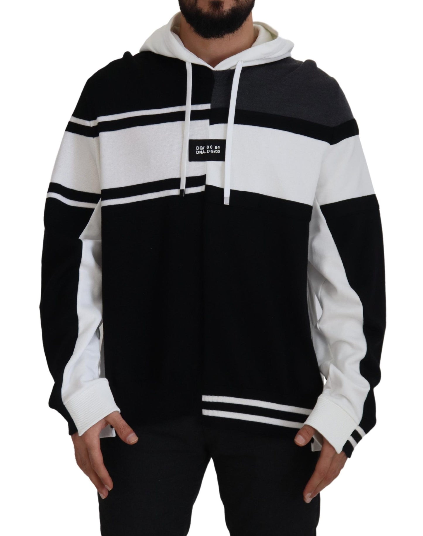 Schwarz Weiß Wolle Kapuzenpullover Pullover