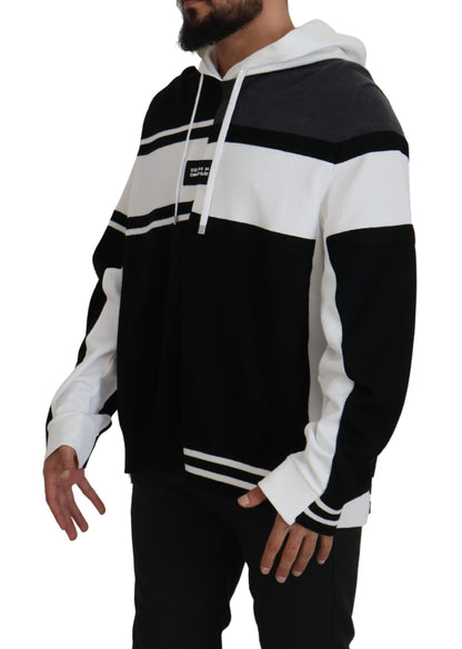 Schwarz Weiß Wolle Kapuzenpullover Pullover