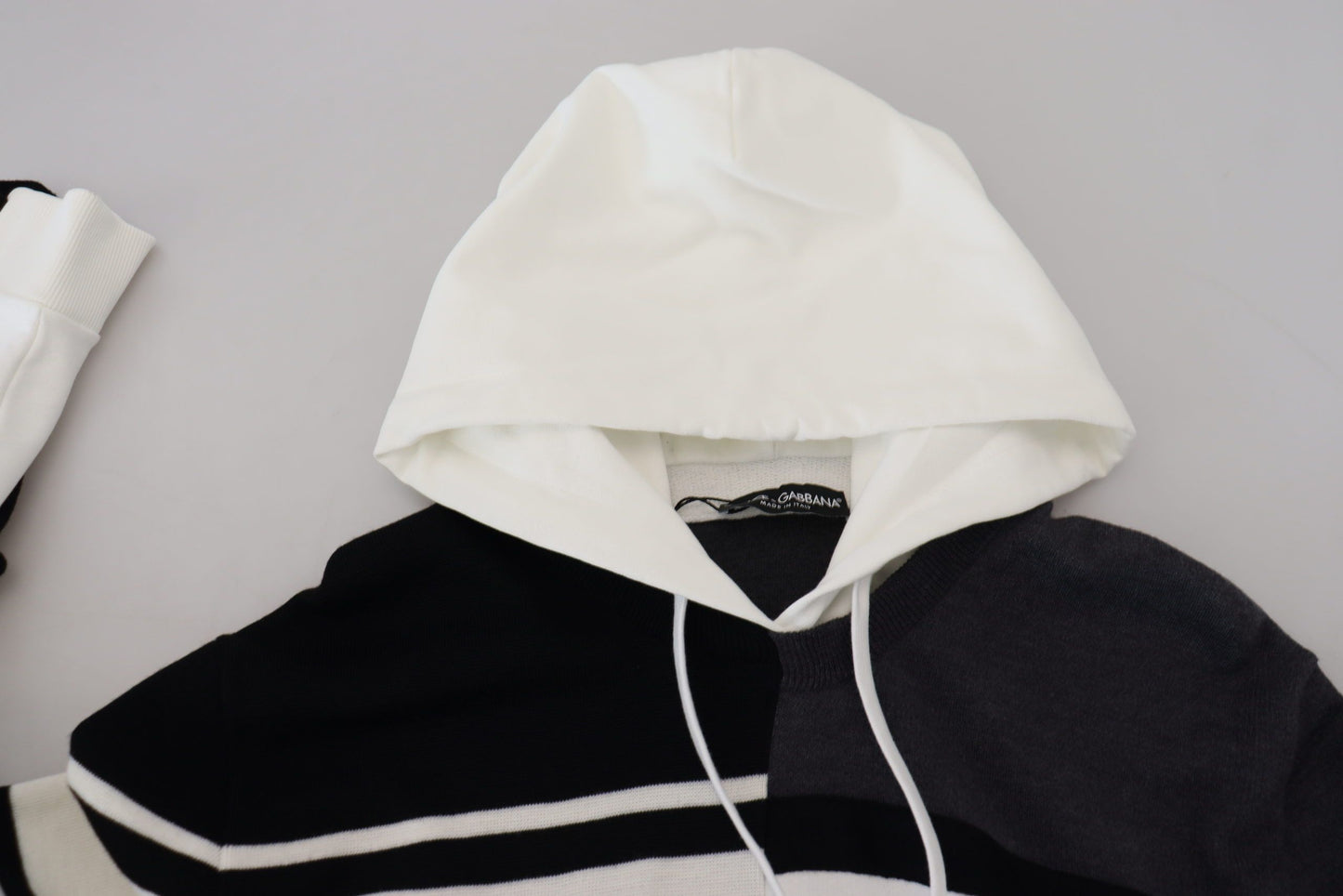 Schwarz Weiß Wolle Kapuzenpullover Pullover