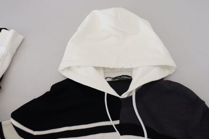 Schwarz Weiß Wolle Kapuzenpullover Pullover