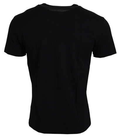 Schwarzes Sneak Peek Baumwoll-T-Shirt mit kurzen Ärmeln
