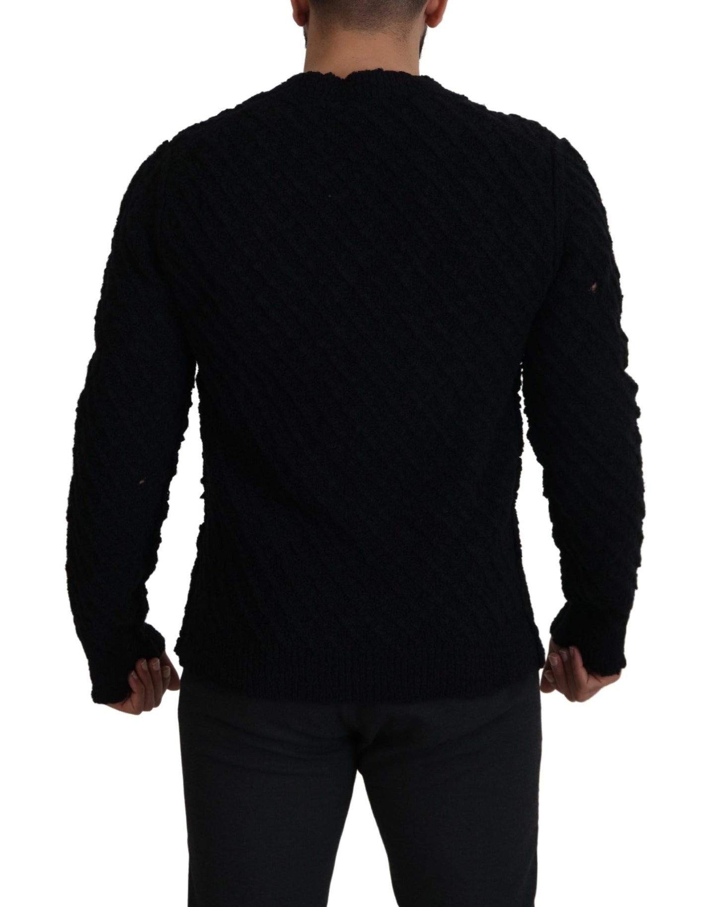 Schwarzer Wollstrickpullover mit V-Ausschnitt für Männer
