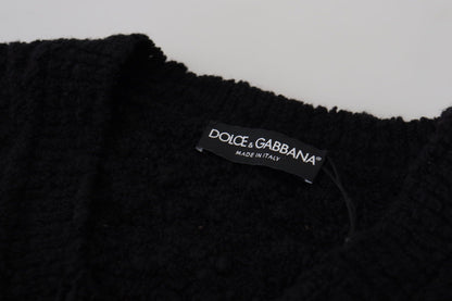 Schwarzer Wollstrickpullover mit V-Ausschnitt für Männer