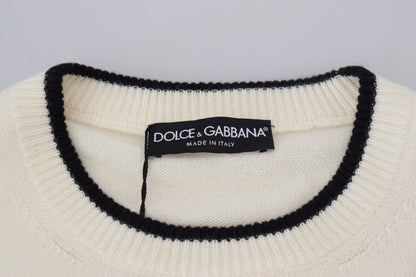 Weißer Henry VIII Kaschmirpullover