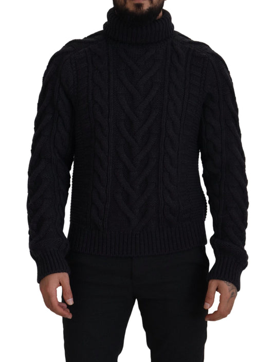 Schwarzer Wollstrick-Rollkragenpullover