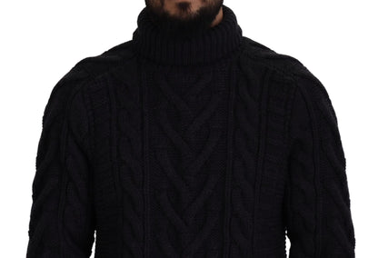 Schwarzer Wollstrick-Rollkragenpullover