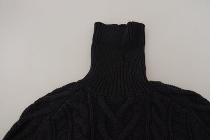 Schwarzer Wollstrick-Rollkragenpullover