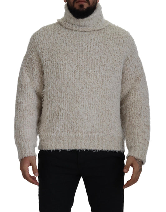 Rollkragenpullover aus cremefarbenem Wollstrick