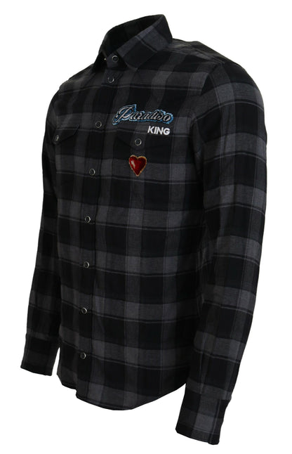 Schwarz Gray Check Herren Langarmhemd