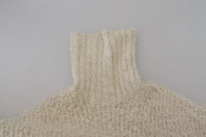Rollkragenpullover aus cremefarbenem Wollstrick