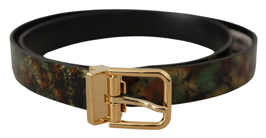Schwarz Grün Leder Bronze Metall Schnalle Gürtel