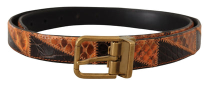 Multicolor Exotisches Leder Patchwork Bronze Gürtel