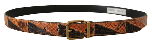 Multicolor Exotisches Leder Patchwork Bronze Gürtel