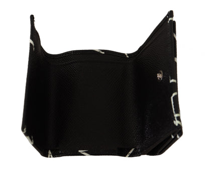 Schwarzer Sternendruck Leder Trifold French Flap Wallet
