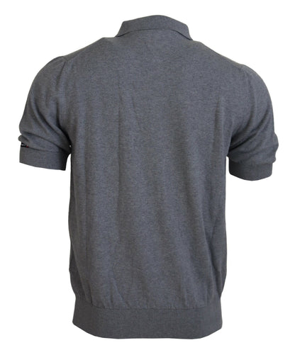 Graues Kurzarm-T-Shirt mit Kragen aus Baumwolle