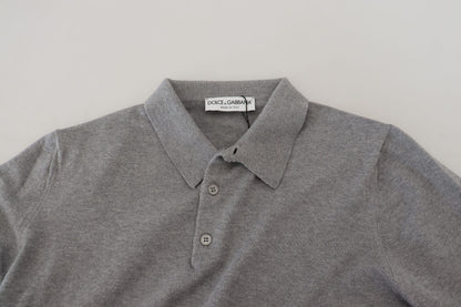 Graues Kurzarm-T-Shirt mit Kragen aus Baumwolle