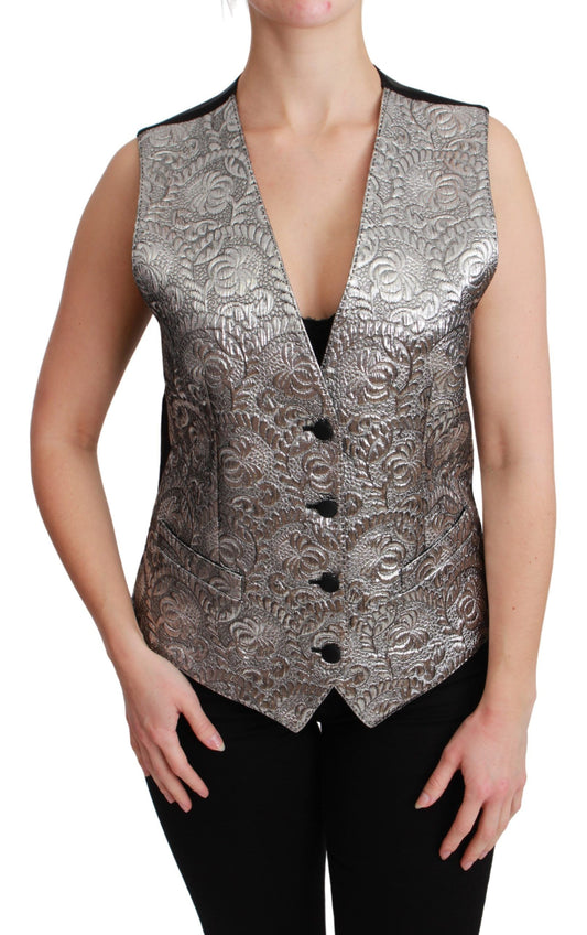 Ärmelloses Metallic-Top mit silbernem Brokat