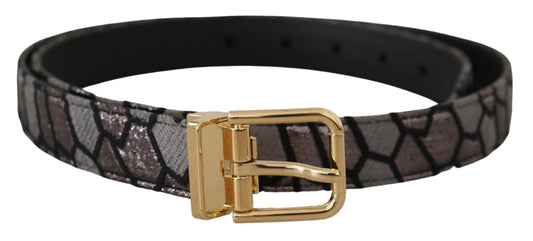 Multicolor Patchwork-Ledergürtel mit Gold-Jaquard