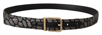 Multicolor Patchwork-Ledergürtel mit Gold-Jaquard