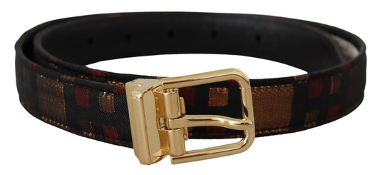 Multicolor Leder Jacquard Gold Metall Schnalle Gürtel