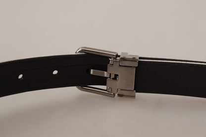 Weißes Leder Schwarz Chrom Logo Schnalle Gürtel
