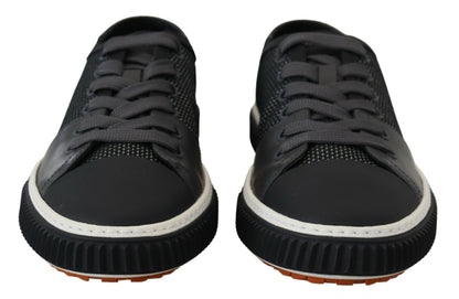 Graue Technische Mesh Leder Low Top Sneakers Schuhe