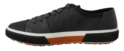 Graue Technische Mesh Leder Low Top Sneakers Schuhe