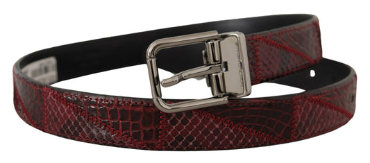 Roter Exotenleder-Gürtel mit Metall-Logo-Schnalle