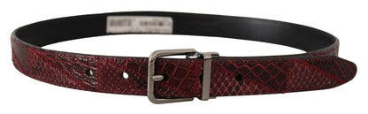 Roter Exotenleder-Gürtel mit Metall-Logo-Schnalle