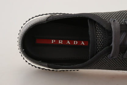 Graue Technische Mesh Leder Low Top Sneakers Schuhe
