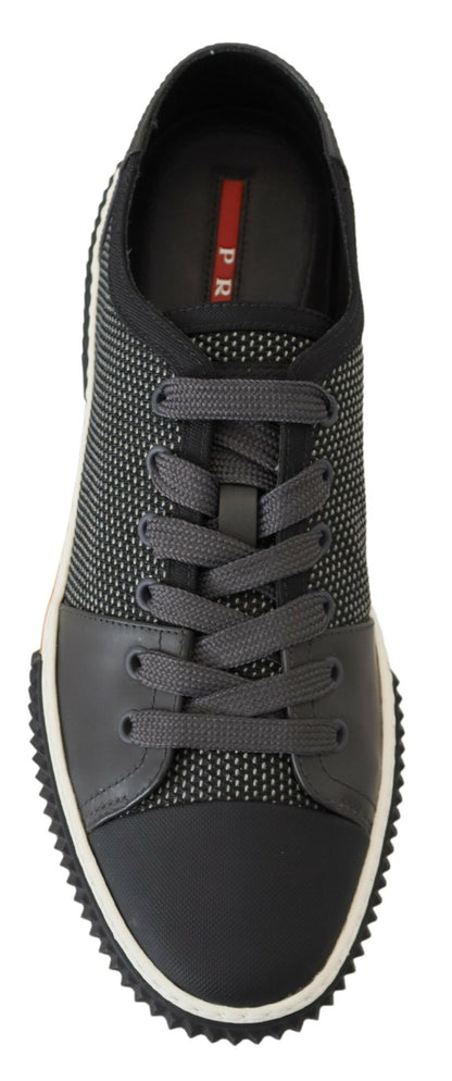 Graue Technische Mesh Leder Low Top Sneakers Schuhe