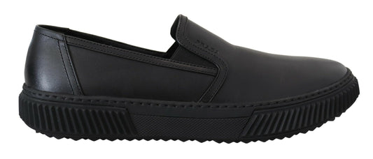 Schwarzer Stratus Leder Slip On Low Top Sneaker Schuhe