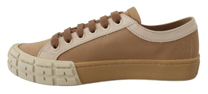 Braun Gabardine Bicol Low Top Turnschuhe Schuhe
