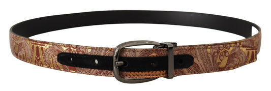 Multicolor geprägter Ledergürtel mit schwarzer Metallschnalle