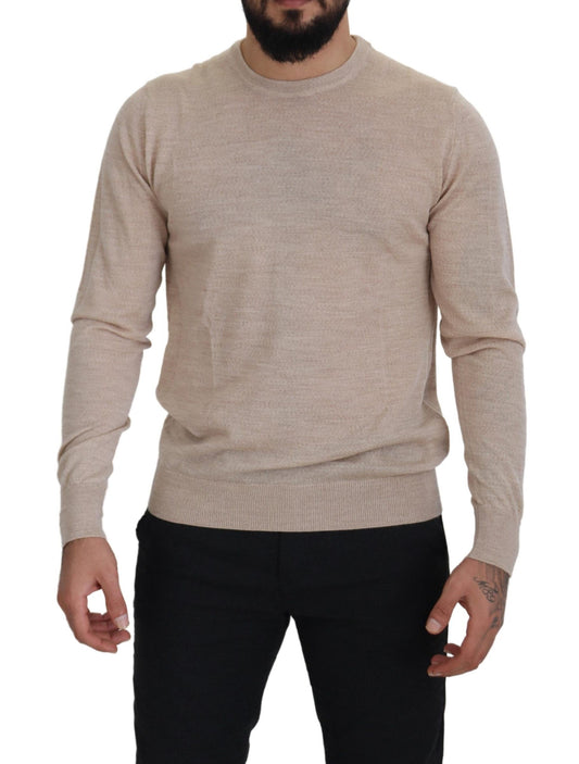 Beige Schurwolle Rundhalsausschnitt Pullover
