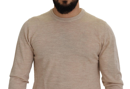 Beige Schurwolle Rundhalsausschnitt Pullover