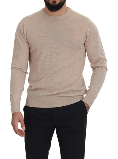 Beige Schurwolle Rundhalsausschnitt Pullover