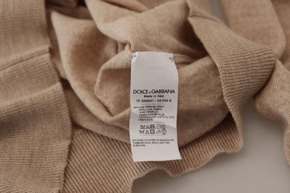 Beige Schurwolle Rundhalsausschnitt Pullover